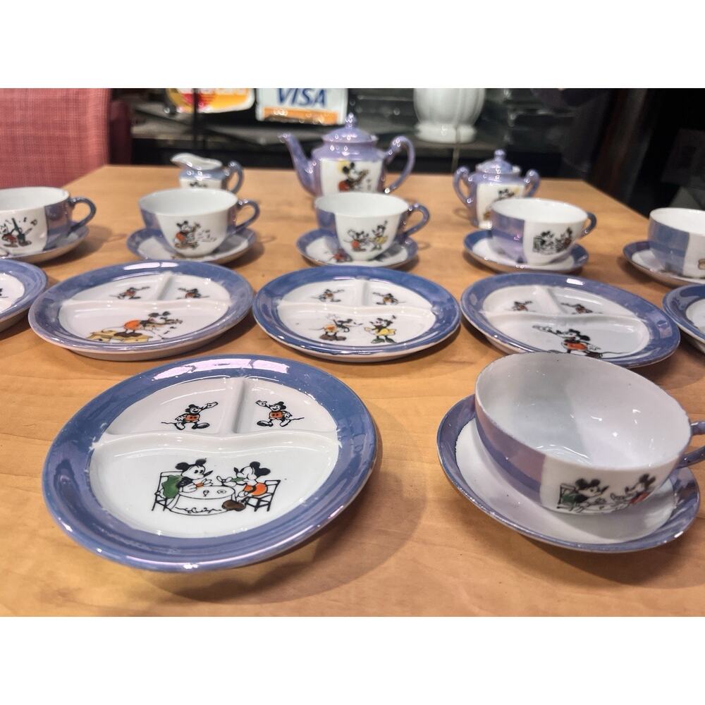 1930's Japan Hand painted Disney's Micky Mouse China Tea Set 21 Pieces BR2394